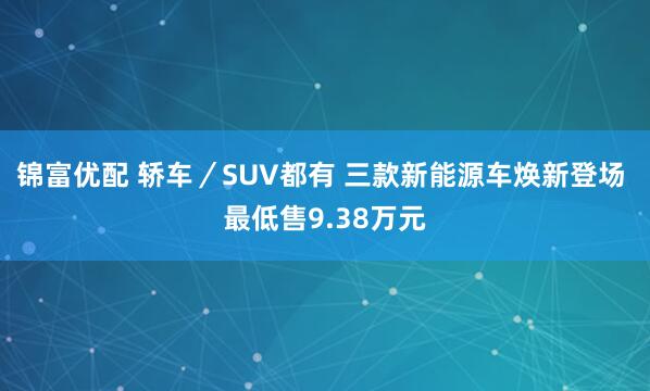 锦富优配 轿车／SUV都有 三款新能源车焕新登场 最低售9.38万元